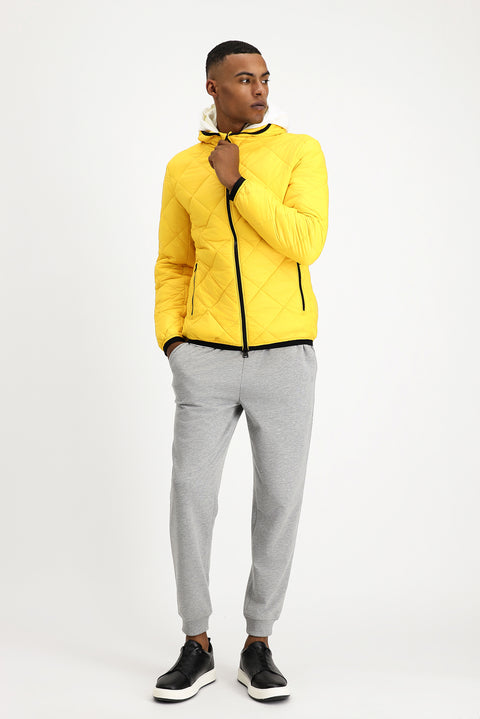 Açık Sarı Kapüşonlu Kapitone Spor Mont