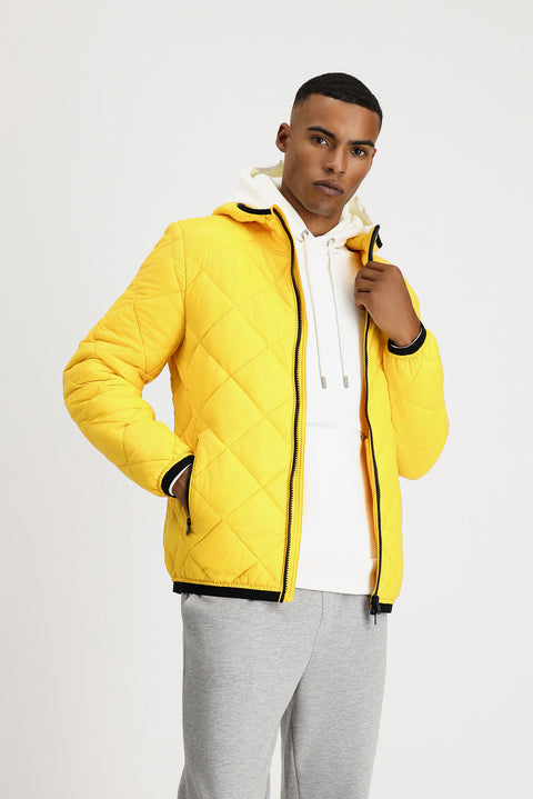 Light Yellow Hooded Quilted Sport Jacket