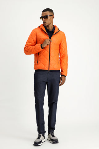  Orta Turuncu Kapüşonlu Kapitone Spor Mont