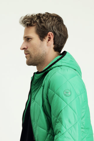  Çimen Yeşili Kapüşonlu Kapitone Spor Mont