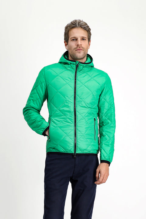 Çimen Yeşili Kapüşonlu Kapitone Spor Mont