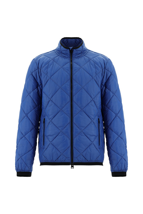 İndigo Dik Yaka Fermuarlı Cepli Rüzgar Geçirmez Kapitone Spor Mont