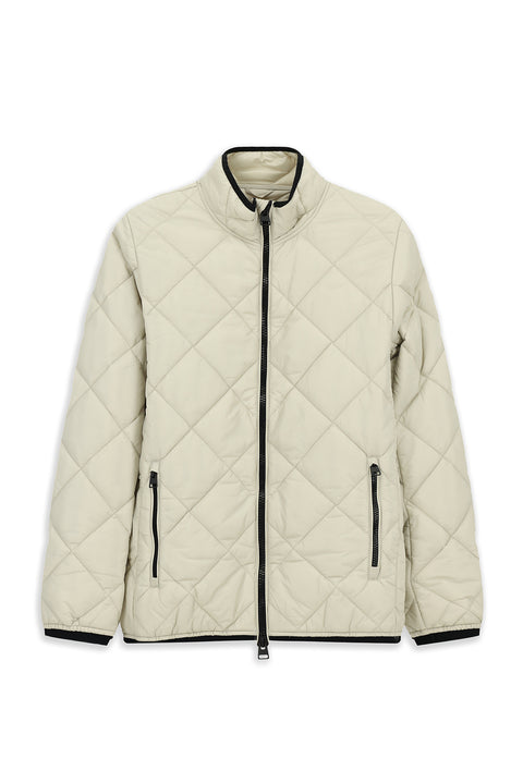 Açık Bej Dik Yaka Fermuarlı Cepli Rüzgar Geçirmez Kapitone Spor Mont