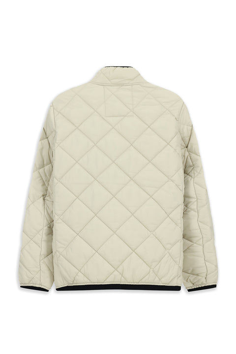 Açık Bej Dik Yaka Fermuarlı Cepli Rüzgar Geçirmez Kapitone Spor Mont