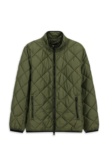  Orta Haki Dik Yaka Fermuarlı Cepli Rüzgar Geçirmez Kapitone Spor Mont