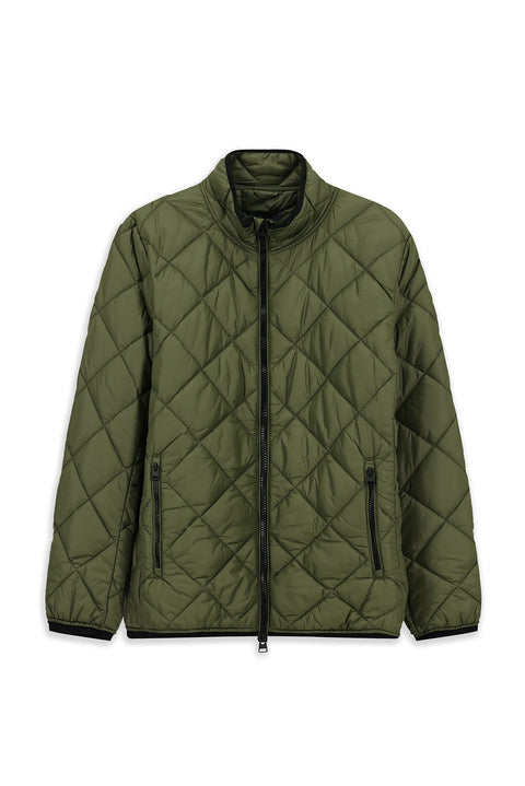 Orta Haki Dik Yaka Fermuarlı Cepli Rüzgar Geçirmez Kapitone Spor Mont