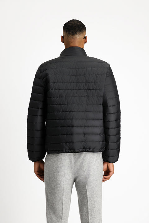 Black Stand Collar Zip-Up Pocket Windproof Warm Quilted Sport Jacket