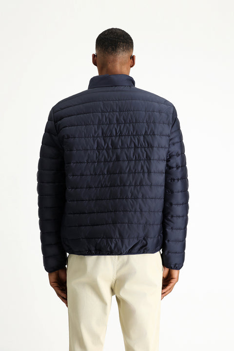 Koyu Lacivert Dik Yaka Fermuarlı Cepli Rüzgara Dayanıklı Sıcak Tutan Kapitone Spor Mont