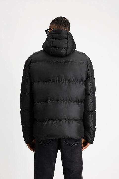 Siyah Slim Fit Dar Kesim Kapüşonlu Spor Şişme Mont