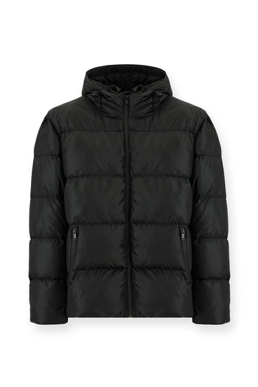 Siyah Slim Fit Dar Kesim Kapüşonlu Spor Şişme Mont
