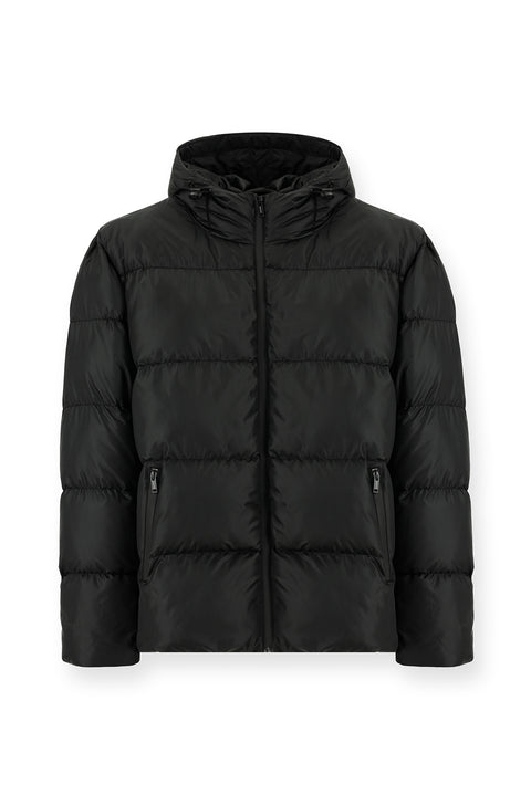 Siyah Slim Fit Dar Kesim Kapüşonlu Spor Şişme Mont