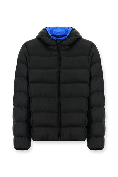 Black Hooded Sport Puffer Jacket with Bag