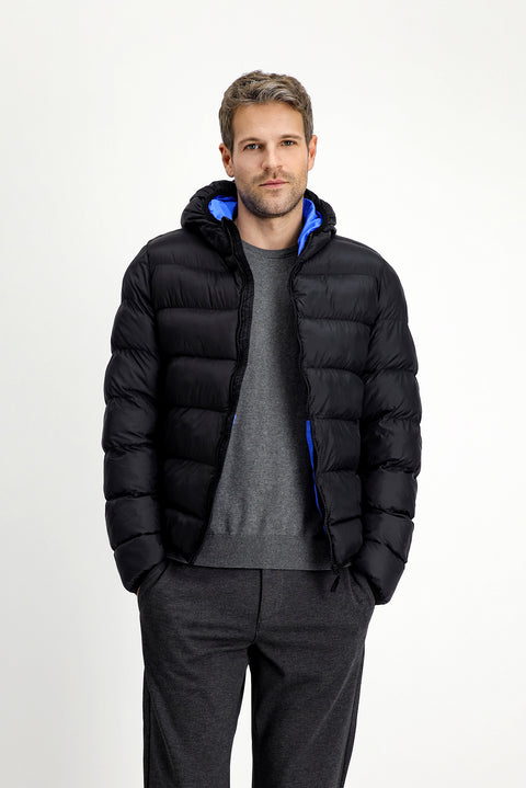 Siyah Kapüşonlu Çantalı Spor Şişme Mont