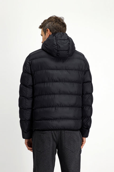 Siyah Kapüşonlu Çantalı Spor Şişme Mont