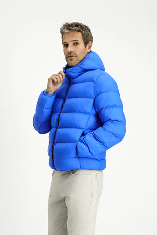  Saks Mavi Kapüşonlu Çantalı Spor Şişme Mont