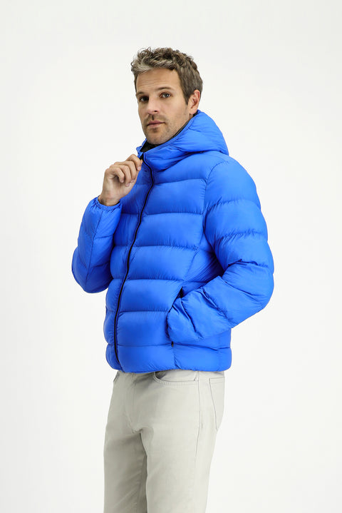 Saks Mavi Kapüşonlu Çantalı Spor Şişme Mont