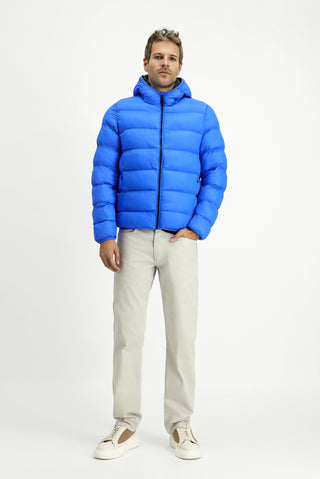  Saks Mavi Kapüşonlu Çantalı Spor Şişme Mont