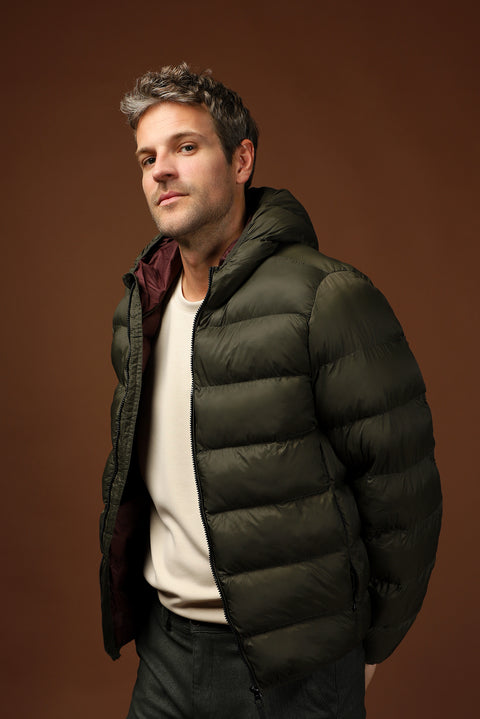 Orta Haki Kapüşonlu Çantalı Spor Şişme Mont