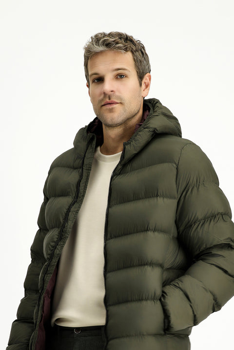 Orta Haki Kapüşonlu Çantalı Spor Şişme Mont