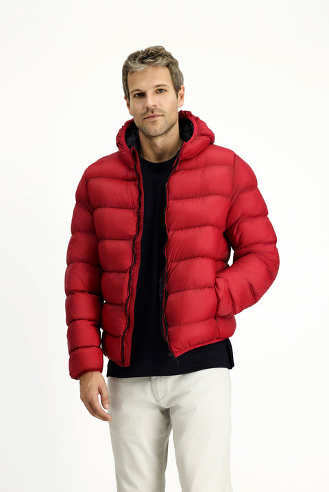 Koyu Kırmızı Kapüşonlu Çantalı Spor Şişme Mont