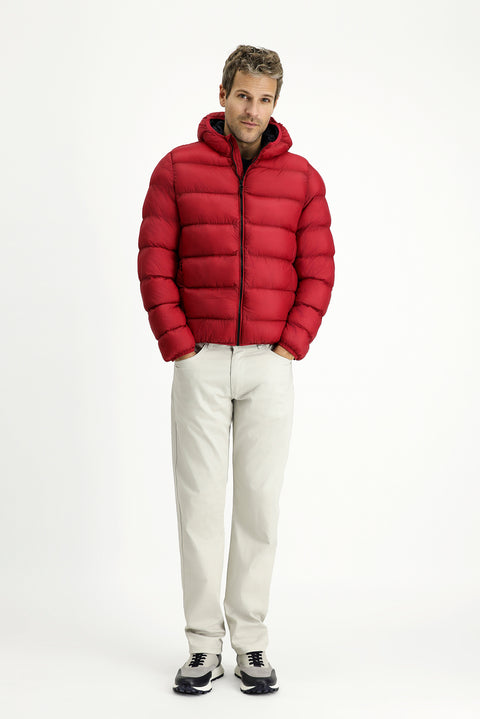 Koyu Kırmızı Kapüşonlu Çantalı Spor Şişme Mont