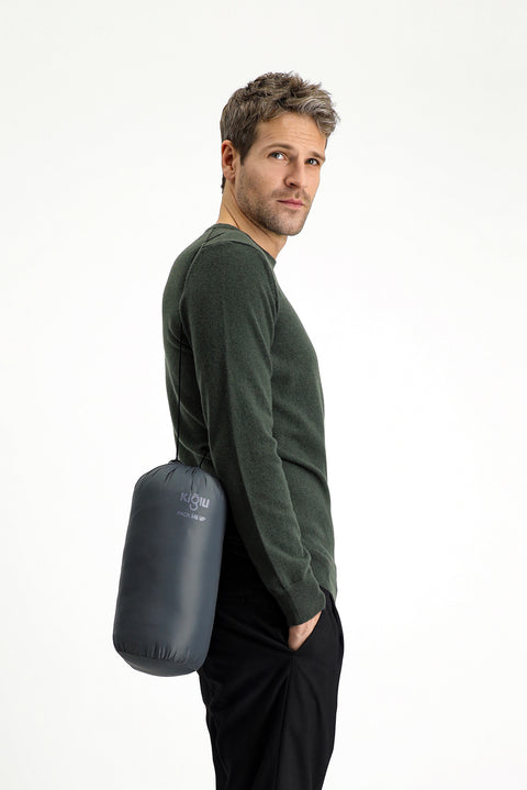 Açık Gri Çantalı Dik Yaka Fermuarlı Cepli Rüzgar Geçirmez Spor Şişme Mont