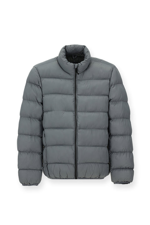 Açık Gri Çantalı Dik Yaka Fermuarlı Cepli Rüzgar Geçirmez Spor Şişme Mont