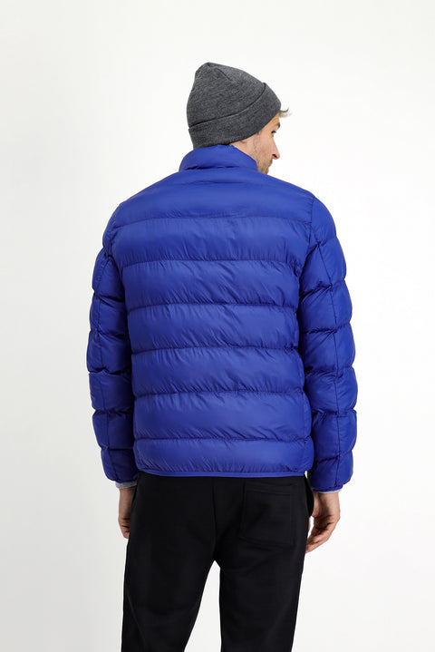 Koyu Mavi  Çantalı Dik Yaka Fermuarlı Cepli Rüzgar Geçirmez Spor Şişme Mont