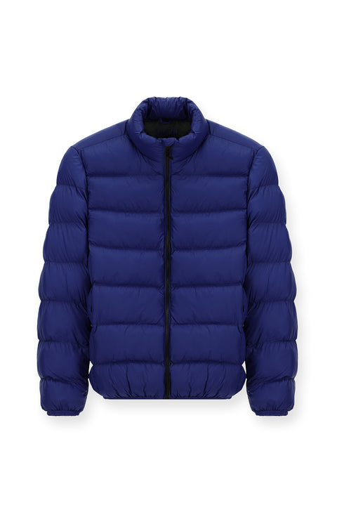 Koyu Mavi  Çantalı Dik Yaka Fermuarlı Cepli Rüzgar Geçirmez Spor Şişme Mont