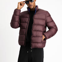 Koyu Bordo Çantalı Dik Yaka Fermuarlı Cepli Rüzgar Geçirmez Spor Şişme Mont