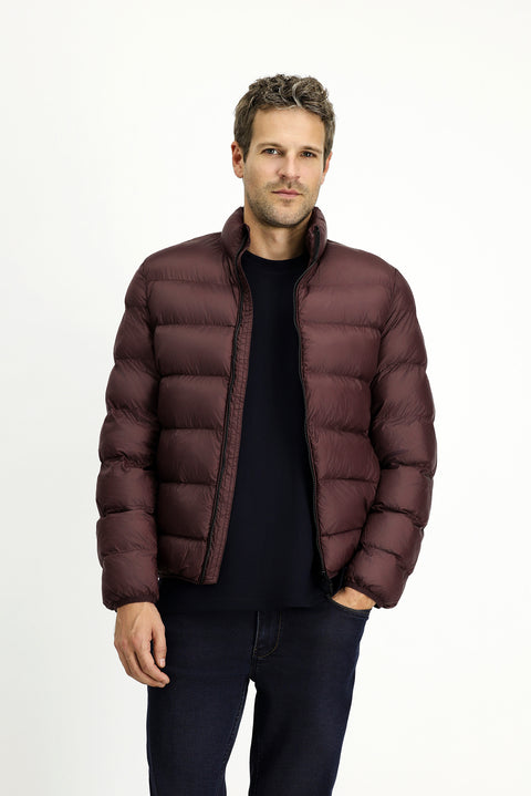 Koyu Bordo Çantalı Dik Yaka Fermuarlı Cepli Rüzgar Geçirmez Spor Şişme Mont