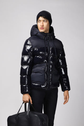  Koyu Lacivert Kapüşonlu Kapitone Spor Şişme Mont