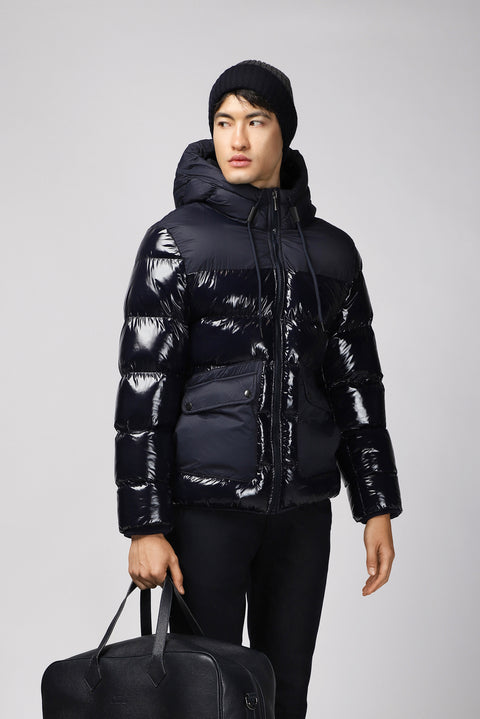 Koyu Lacivert Kapüşonlu Kapitone Spor Şişme Mont