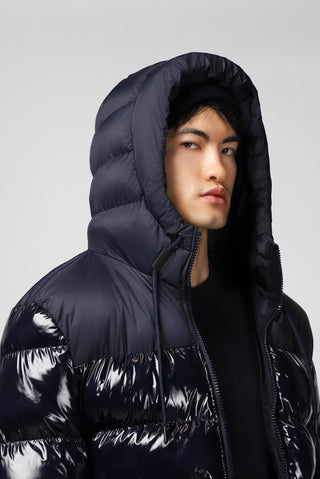  Koyu Lacivert Kapüşonlu Kapitone Spor Şişme Mont