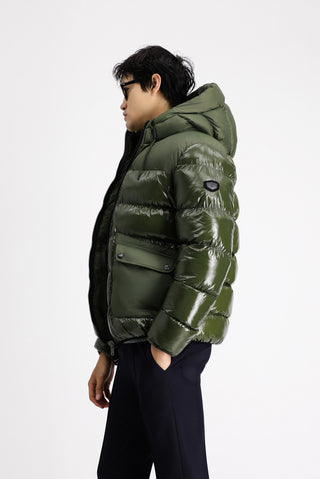  Koyu Haki Kapüşonlu Kapitone Spor Şişme Mont