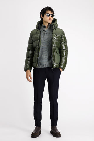  Koyu Haki Kapüşonlu Kapitone Spor Şişme Mont