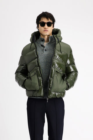  Koyu Haki Kapüşonlu Kapitone Spor Şişme Mont