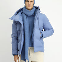 Havacı Mavi Kapüşonlu Şişme Spor Mont