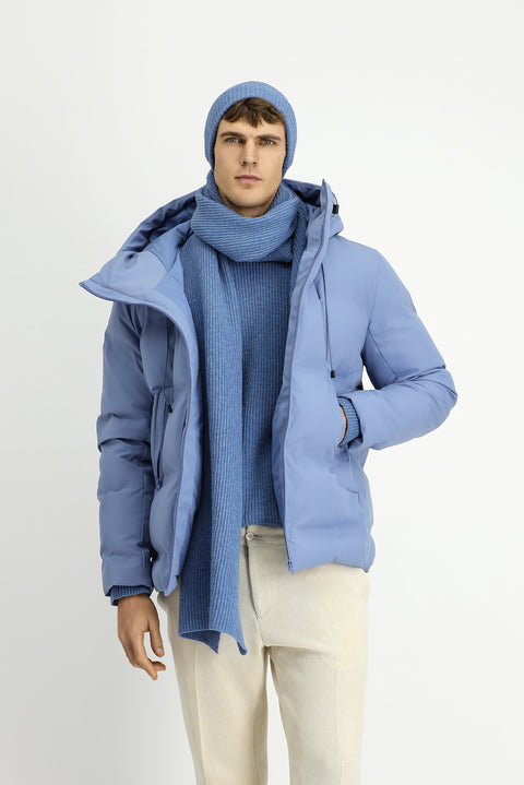 Havacı Mavi Kapüşonlu Şişme Spor Mont