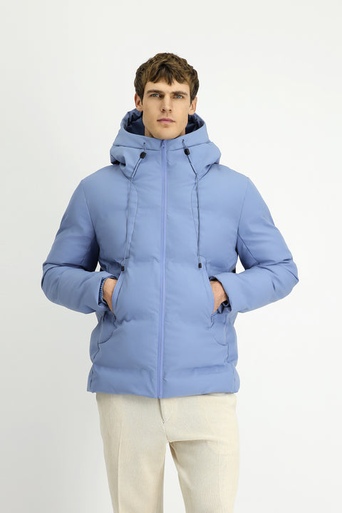 Havacı Mavi Kapüşonlu Şişme Spor Mont