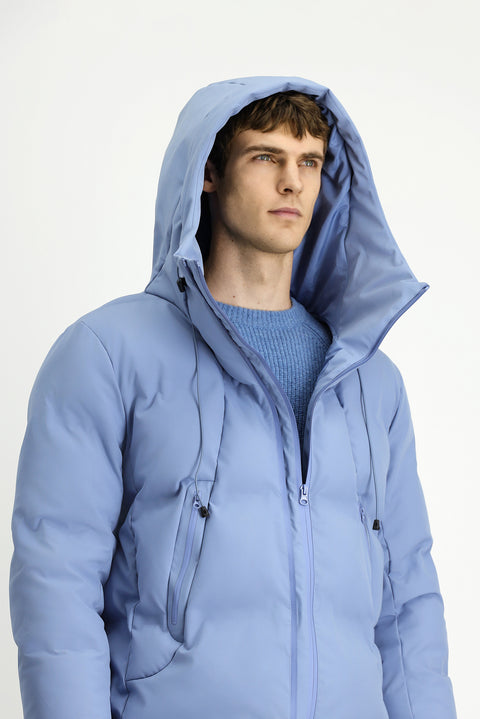 Havacı Mavi Kapüşonlu Şişme Spor Mont