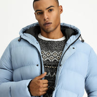 Aviator Blue Hooded Sport Puffer Jacket