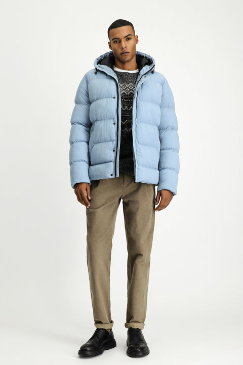 Aviator Blue Hooded Sport Puffer Jacket