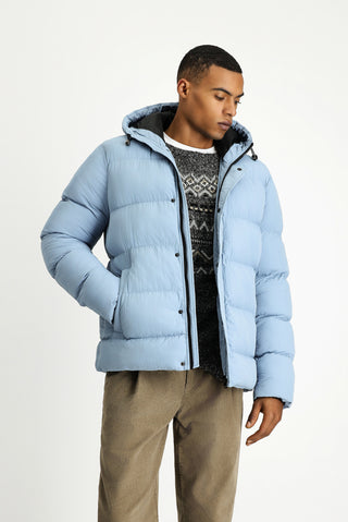  Havacı Mavi Kapüşonlu Spor Şişme Mont