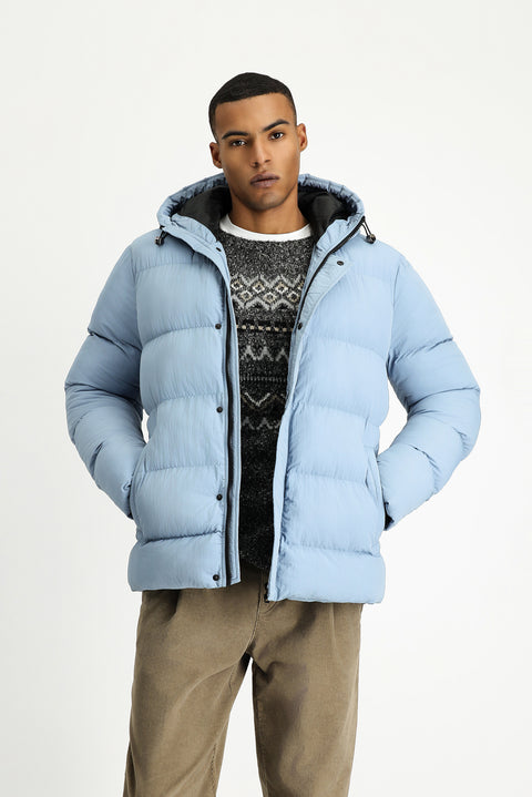 Aviator Blue Hooded Sport Puffer Jacket