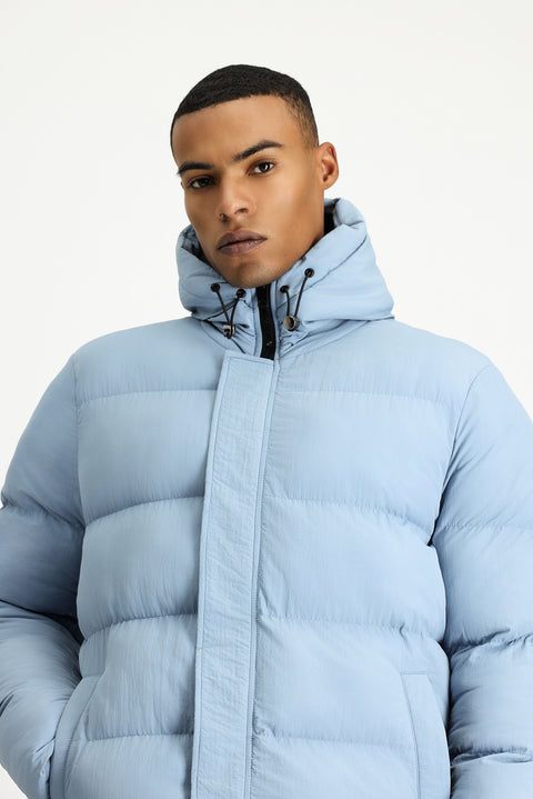 Havacı Mavi Kapüşonlu Spor Şişme Mont