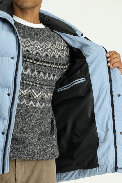 Aviator Blue Hooded Sport Puffer Jacket