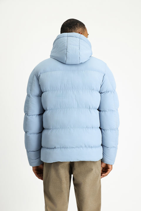 Havacı Mavi Kapüşonlu Spor Şişme Mont