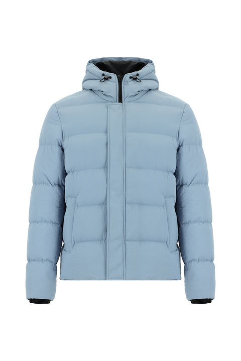 Havacı Mavi Kapüşonlu Spor Şişme Mont