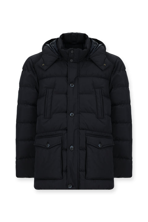 Koyu Lacivert Slim Fit Dar Kesim Kapüşonlu Cepli Rüzgar Geçirmez Spor Şişme Mont